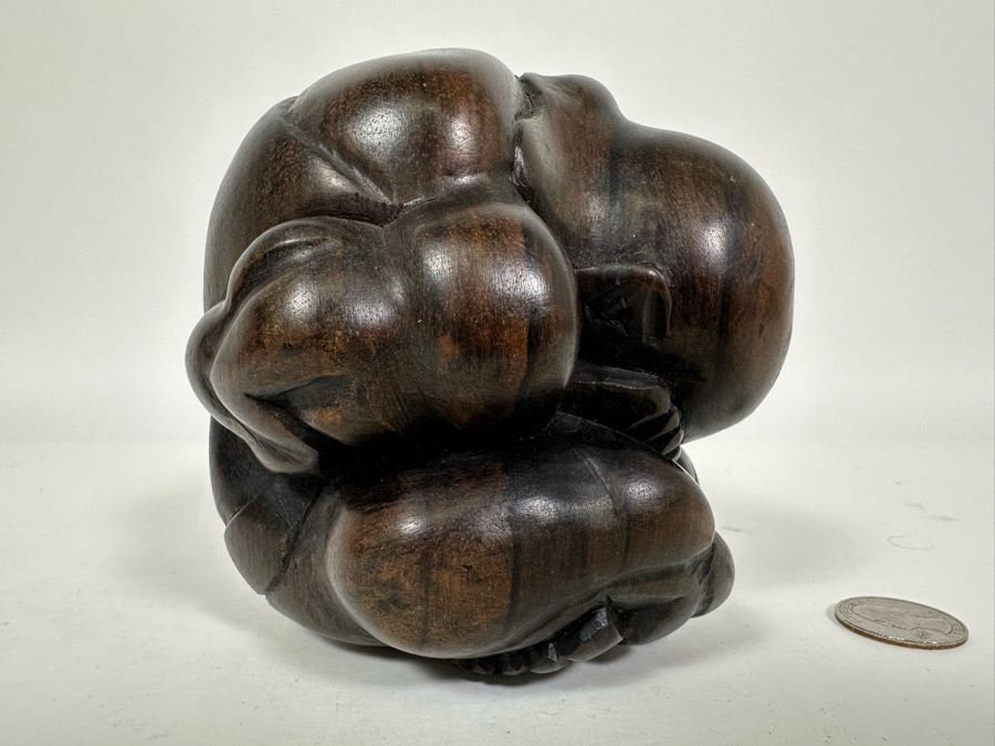 Carved Wooden Weeping Buddha Figurine 4.5W x 4.5H [Photo 5]