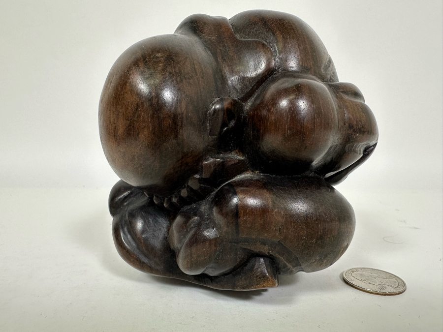 Carved Wooden Weeping Buddha Figurine 4.5W x 4.5H [Photo 3]