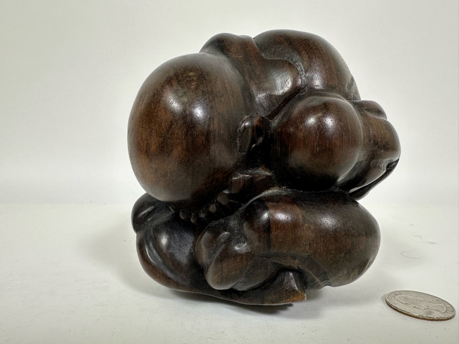 Carved Wooden Weeping Buddha Figurine 4.5W x 4.5H [Photo 2]