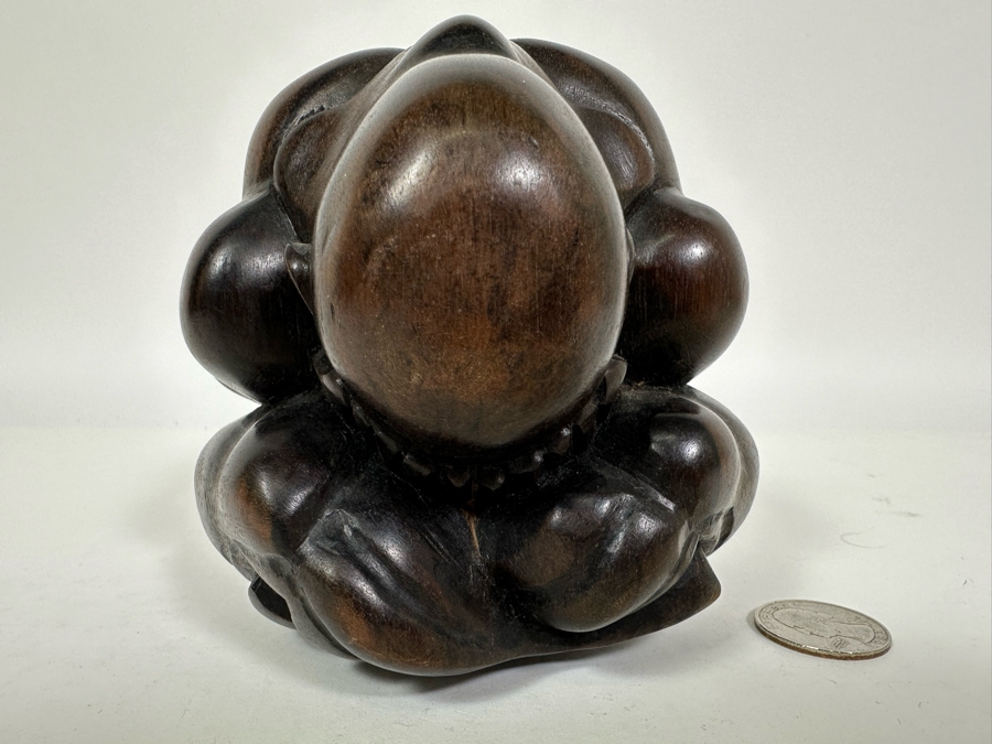 Carved Wooden Weeping Buddha Figurine 4.5W x 4.5H [Photo 4]