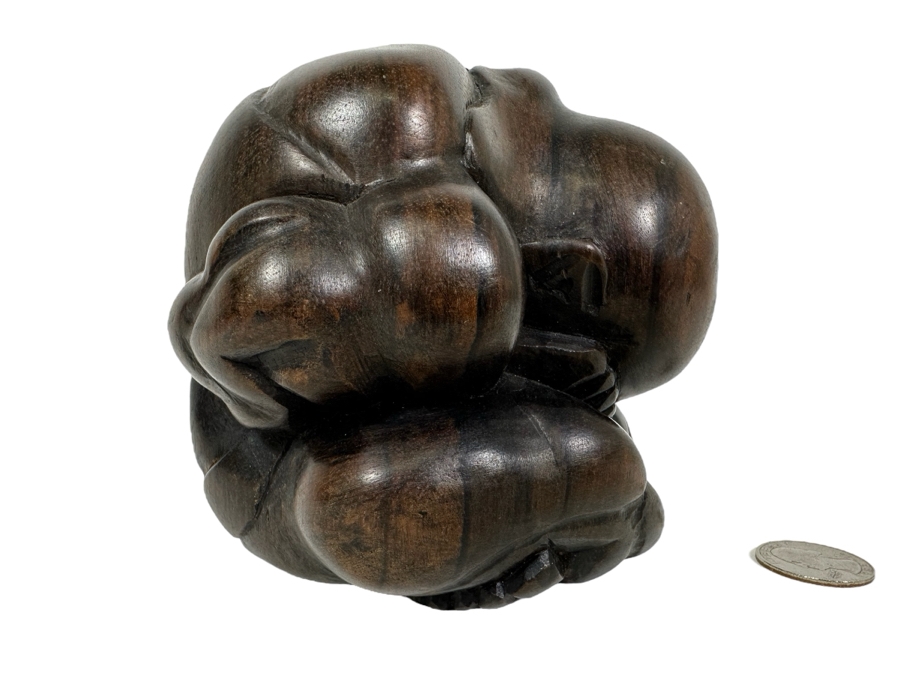 Carved Wooden Weeping Buddha Figurine 4.5W x 4.5H [Photo 1]