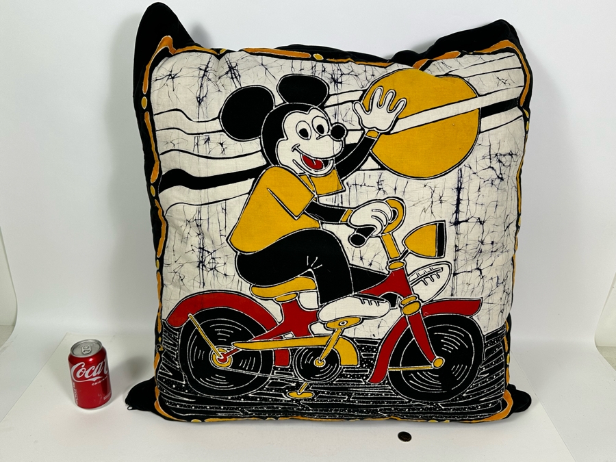 Large Vintage Indonesian Batik Mickey Mouse Throw Pillow 28W X 28H [Photo 2]