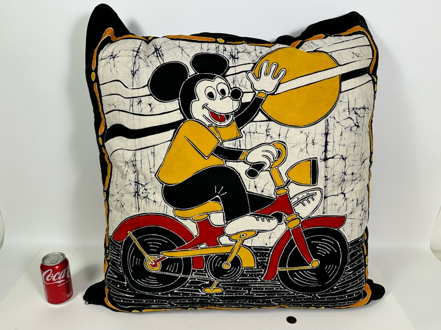 Large Vintage Indonesian Batik Mickey Mouse Throw Pillow 28W X 28H [Photo 3]