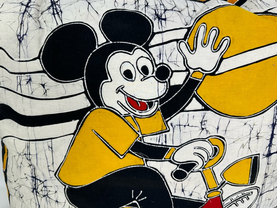 Large Vintage Indonesian Batik Mickey Mouse Throw Pillow 28W X 28H [Photo 4]