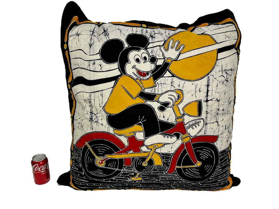Large Vintage Indonesian Batik Mickey Mouse Throw Pillow 28W X 28H [Photo 1]