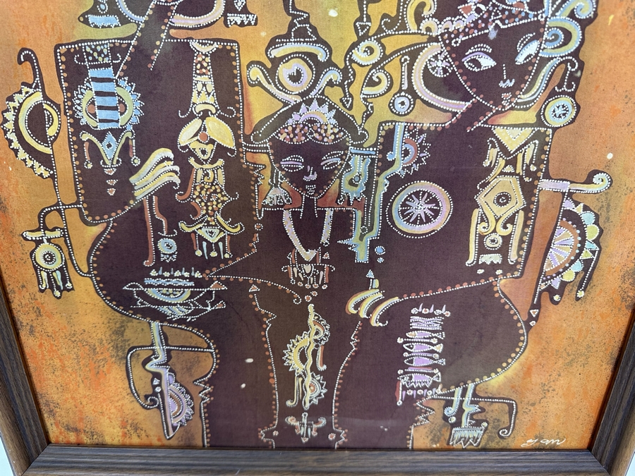 Vintage Mid-Century Indonesian Batik Painting Signed Yan 21 X 21 [Photo 7]