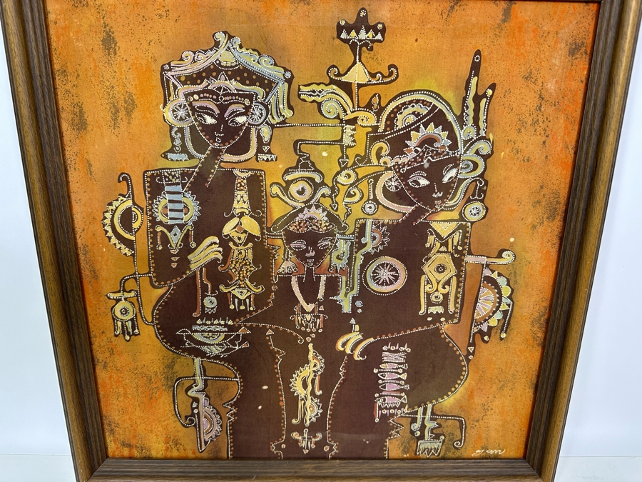 Vintage Mid-Century Indonesian Batik Painting Signed Yan 21 X 21 [Photo 4]