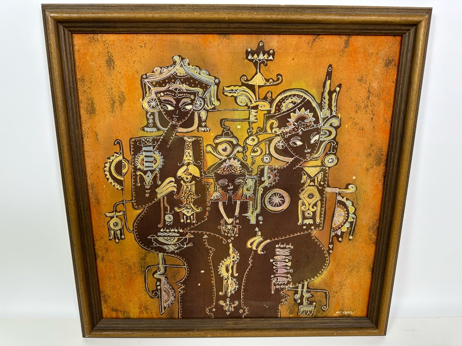 Vintage Mid-Century Indonesian Batik Painting Signed Yan 21 X 21 [Photo 3]