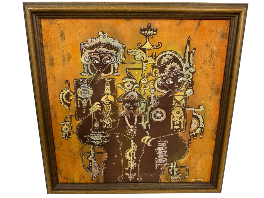 Vintage Mid-Century Indonesian Batik Painting Signed Yan 21 X 21 [Photo 1]