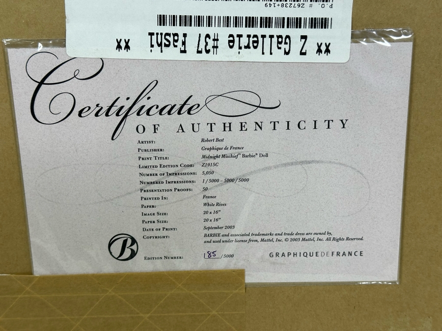 Barbie Fashion Model Collection Limited Edition Prints by Robert Best. Set of Four Including 'Lisette', 'In the Pink', 'Delphine' and 'Midnight Mischief'  [Photo 30]