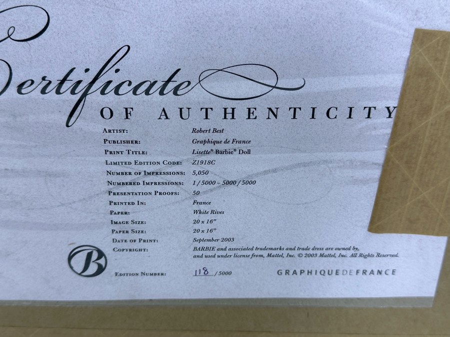 Barbie Fashion Model Collection Limited Edition Prints by Robert Best. Set of Four Including 'Lisette', 'In the Pink', 'Delphine' and 'Midnight Mischief'  [Photo 12]