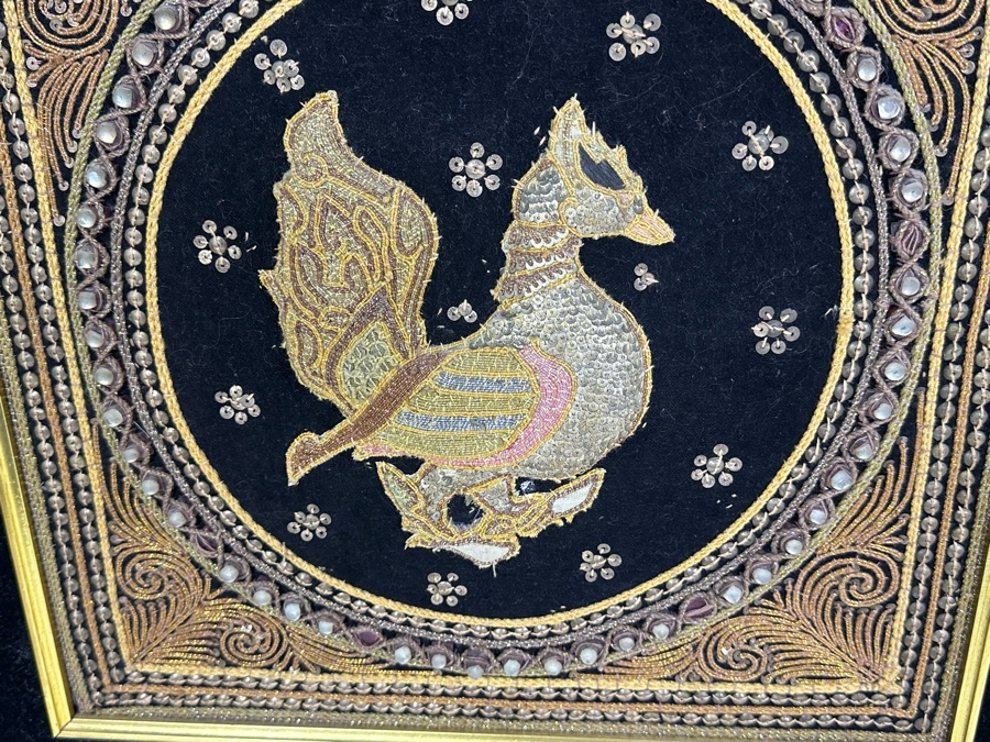 Pair Of Vintage Indian Embroideries Framed 22.5 X 22 / 20.5 X 20.5 [Photo 7]