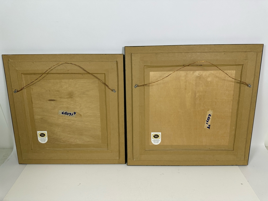 Pair Of Vintage Indian Embroideries Framed 22.5 X 22 / 20.5 X 20.5 [Photo 12]