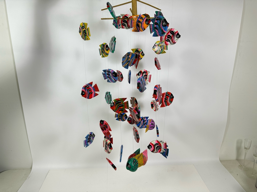 Vintage Hand Painted Fish Mobile 44H [Photo 2]