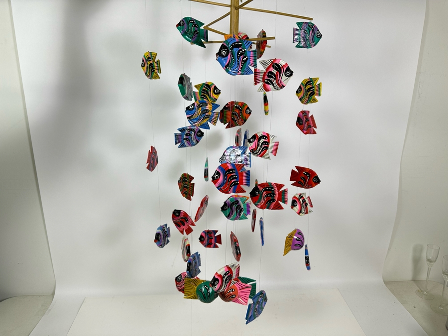 Vintage Hand Painted Fish Mobile 44H [Photo 4]