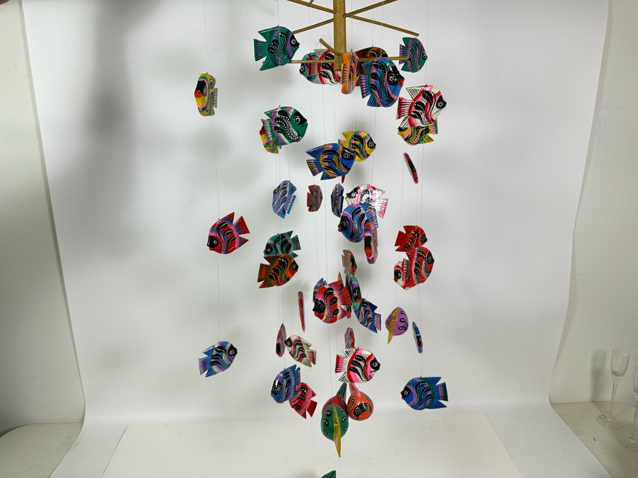 Vintage Hand Painted Fish Mobile 44H [Photo 3]