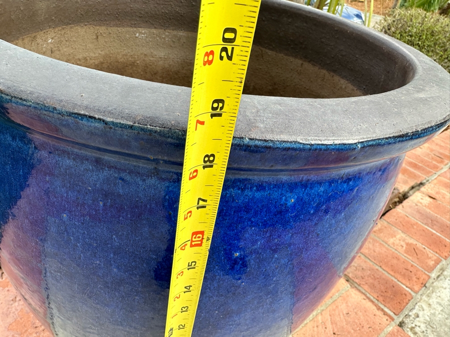 Large Blue Glazed Outdoor Flower Pot 19W X 19H [Photo 5]