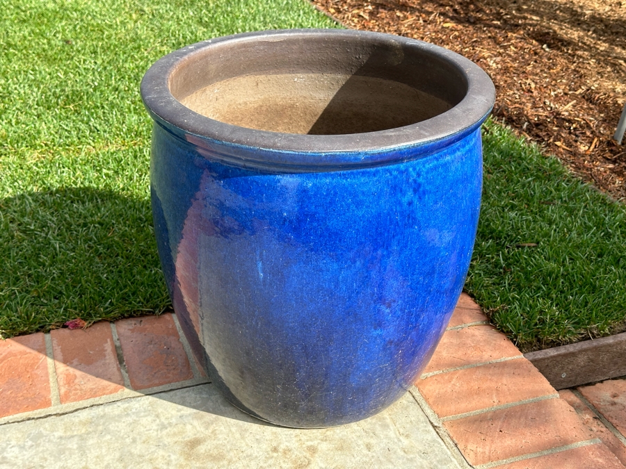 Large Blue Glazed Outdoor Flower Pot 19W X 19H [Photo 3]