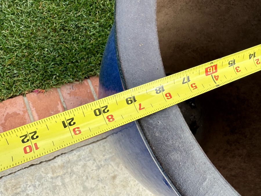 Large Blue Glazed Outdoor Flower Pot 19W X 19H [Photo 4]