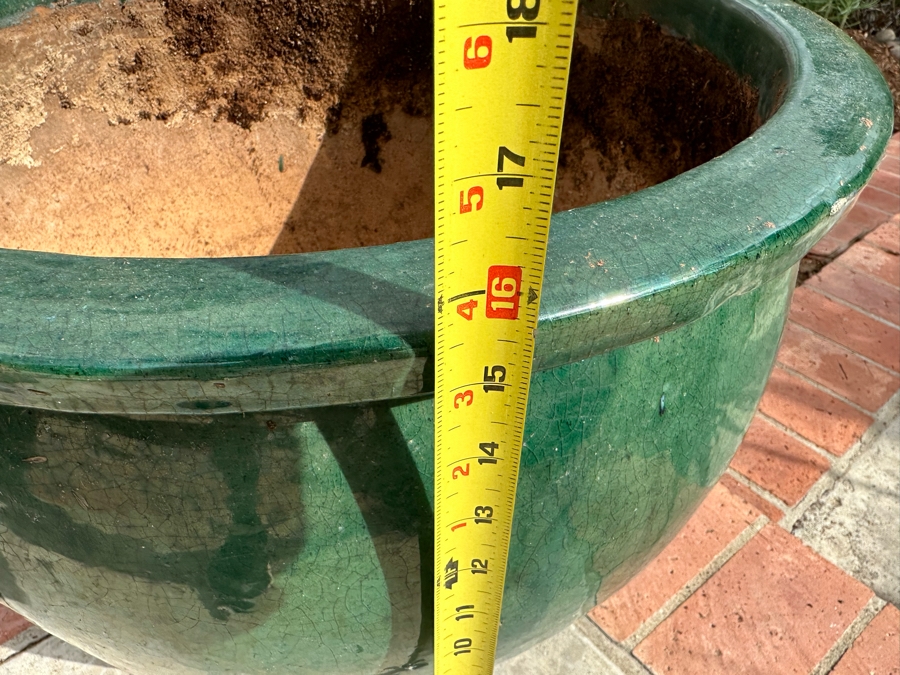 Large Green Glazed Outdoor Flower Pot 21W X 16H [Photo 6]