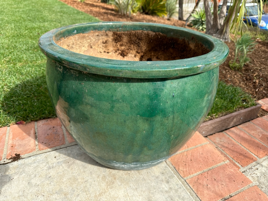 Large Green Glazed Outdoor Flower Pot 21W X 16H