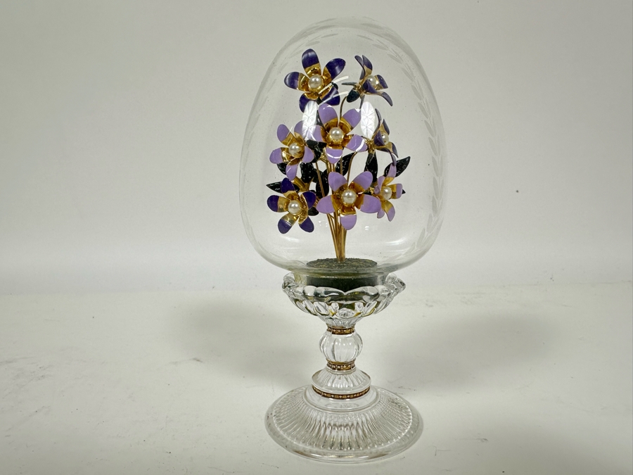Vintage Franklin Mint House Of Faberge Austria Flower Bouquet Glass Egg 6H [Photo 3]