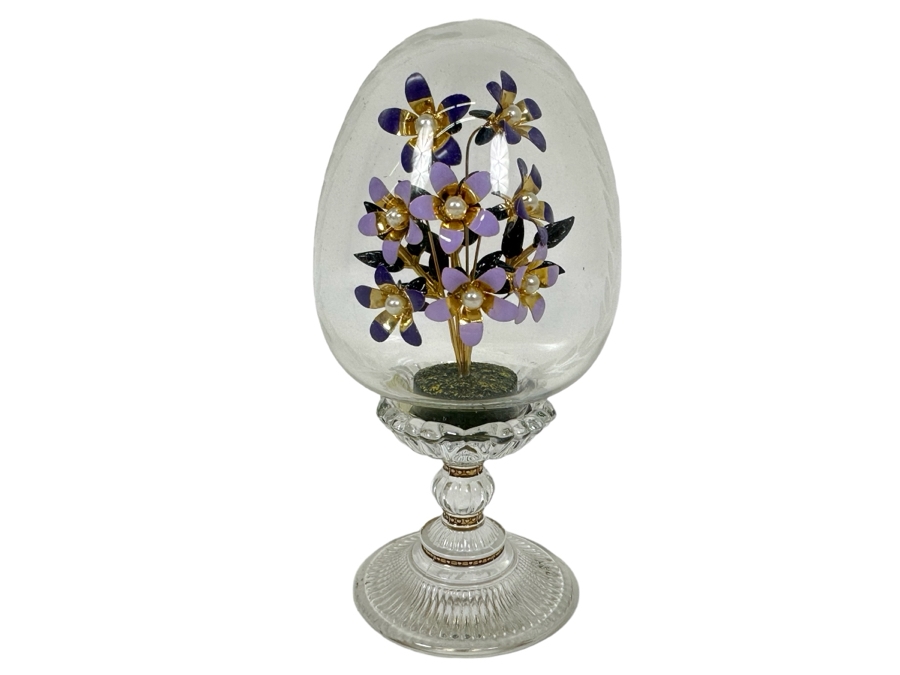 Vintage Franklin Mint House Of Faberge Austria Flower Bouquet Glass Egg 6H [Photo 1]