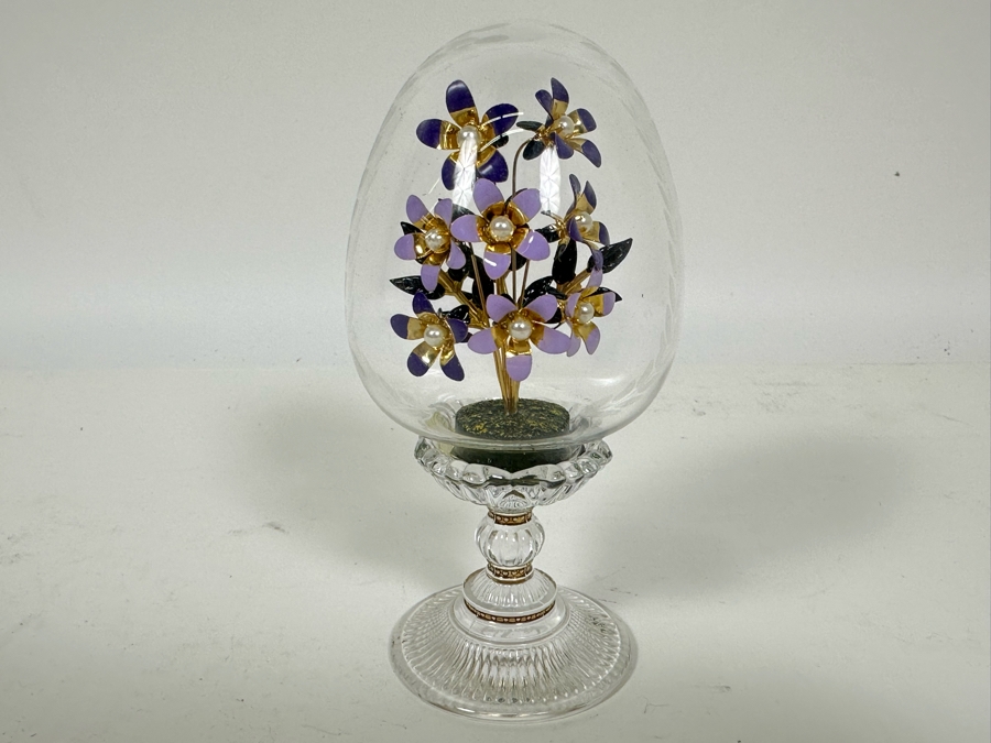Vintage Franklin Mint House Of Faberge Austria Flower Bouquet Glass Egg 6H [Photo 2]
