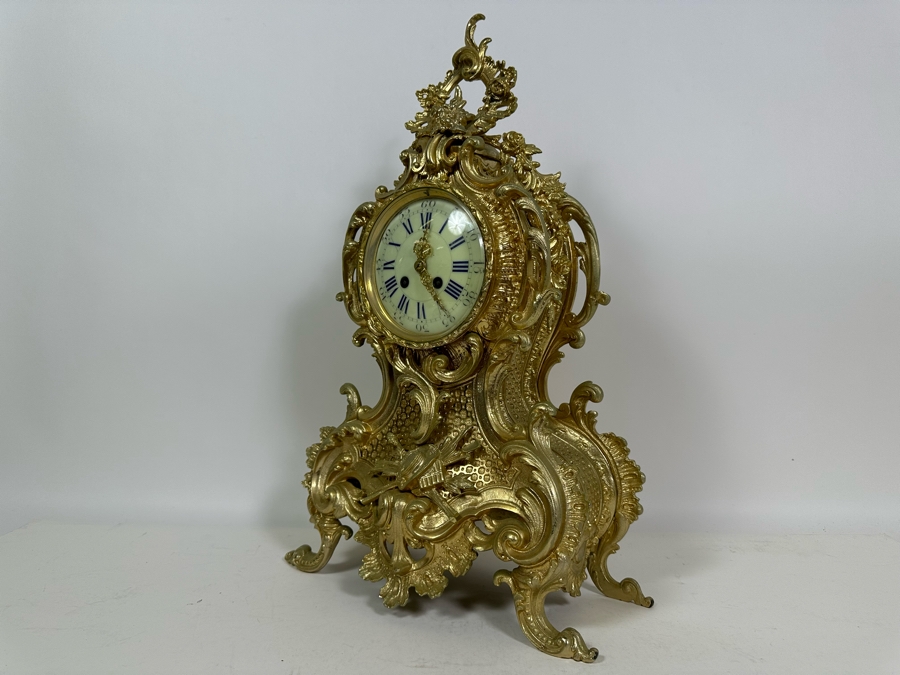 French Gilt Metal Mantel Clock - Seems To Run Fast - Needs Servicing 13.5W X 21.5H [Photo 13]