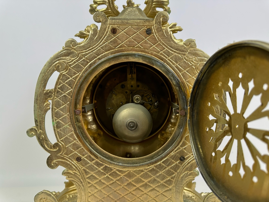 French Gilt Metal Mantel Clock - Seems To Run Fast - Needs Servicing 13.5W X 21.5H [Photo 20]