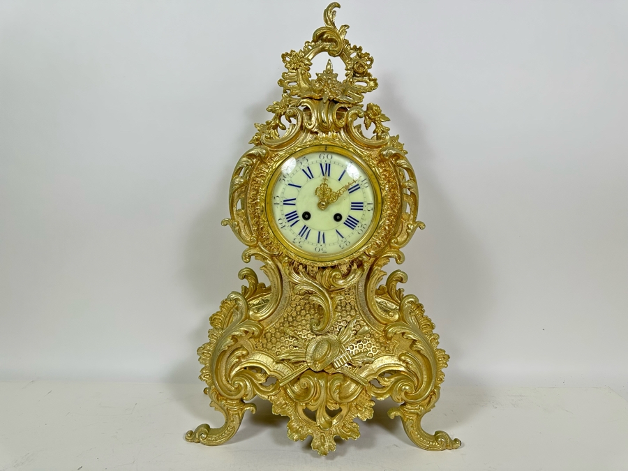 French Gilt Metal Mantel Clock - Seems To Run Fast - Needs Servicing 13.5W X 21.5H [Photo 2]