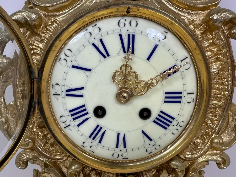 French Gilt Metal Mantel Clock - Seems To Run Fast - Needs Servicing 13.5W X 21.5H [Photo 4]