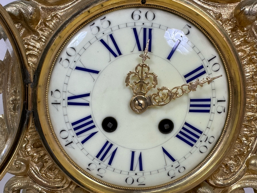 French Gilt Metal Mantel Clock Seems To Run Fast Needs Servicing 13