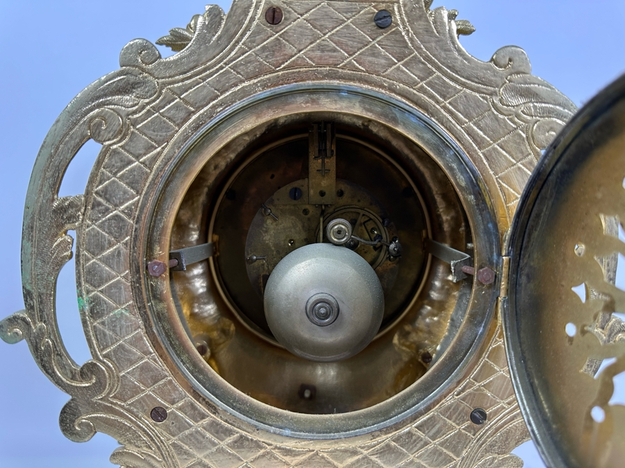 French Gilt Metal Mantel Clock - Seems To Run Fast - Needs Servicing 13.5W X 21.5H [Photo 19]