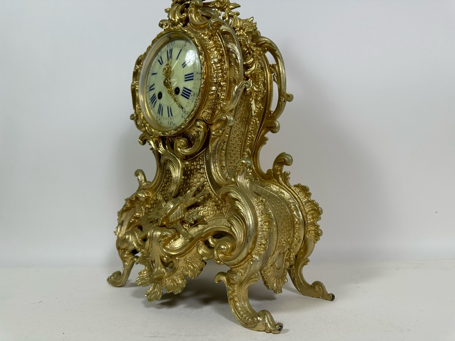 French Gilt Metal Mantel Clock - Seems To Run Fast - Needs Servicing 13.5W X 21.5H [Photo 14]