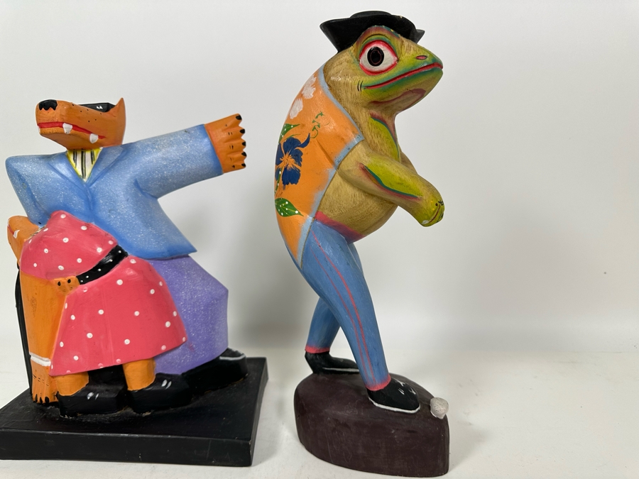 Pair Of Vintage Wooden Hand Painted Figurines 11H & 12.5H [Photo 7]