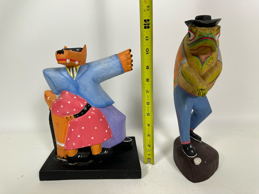 Pair Of Vintage Wooden Hand Painted Figurines 11H & 12.5H [Photo 13]