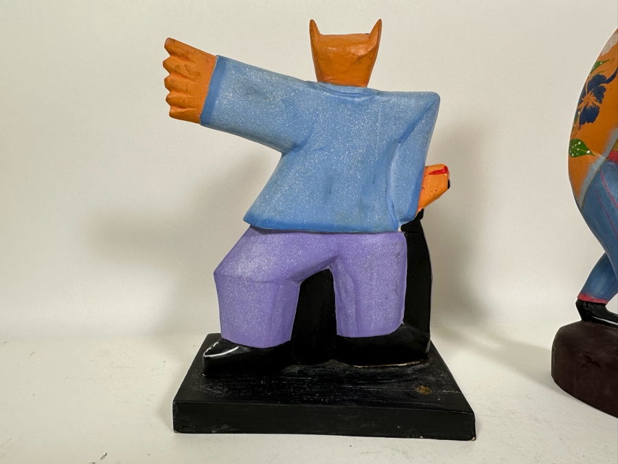 Pair Of Vintage Wooden Hand Painted Figurines 11H & 12.5H [Photo 10]