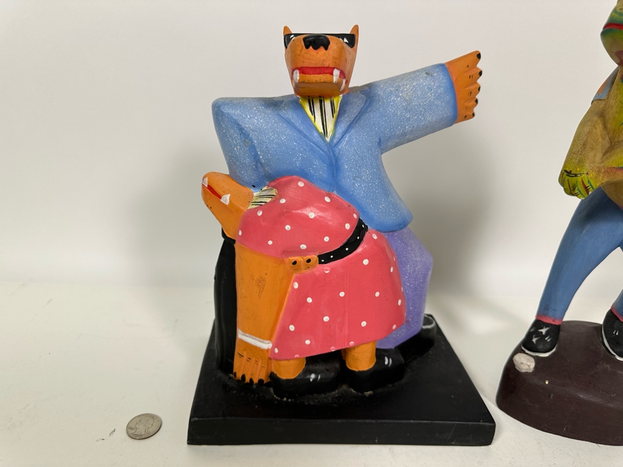 Pair Of Vintage Wooden Hand Painted Figurines 11H & 12.5H [Photo 4]