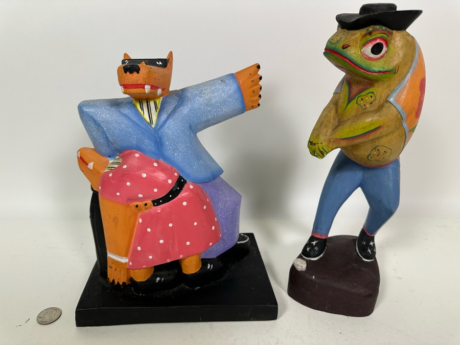 Pair Of Vintage Wooden Hand Painted Figurines 11H & 12.5H [Photo 3]