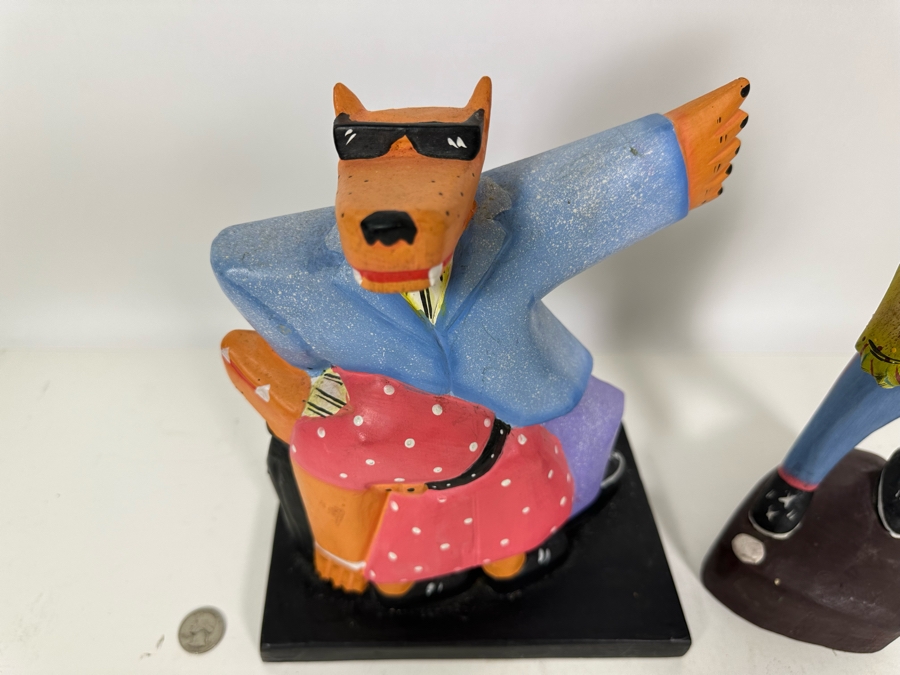 Pair Of Vintage Wooden Hand Painted Figurines 11H & 12.5H [Photo 5]