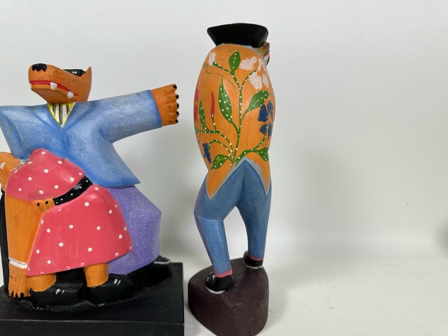 Pair Of Vintage Wooden Hand Painted Figurines 11H & 12.5H [Photo 8]