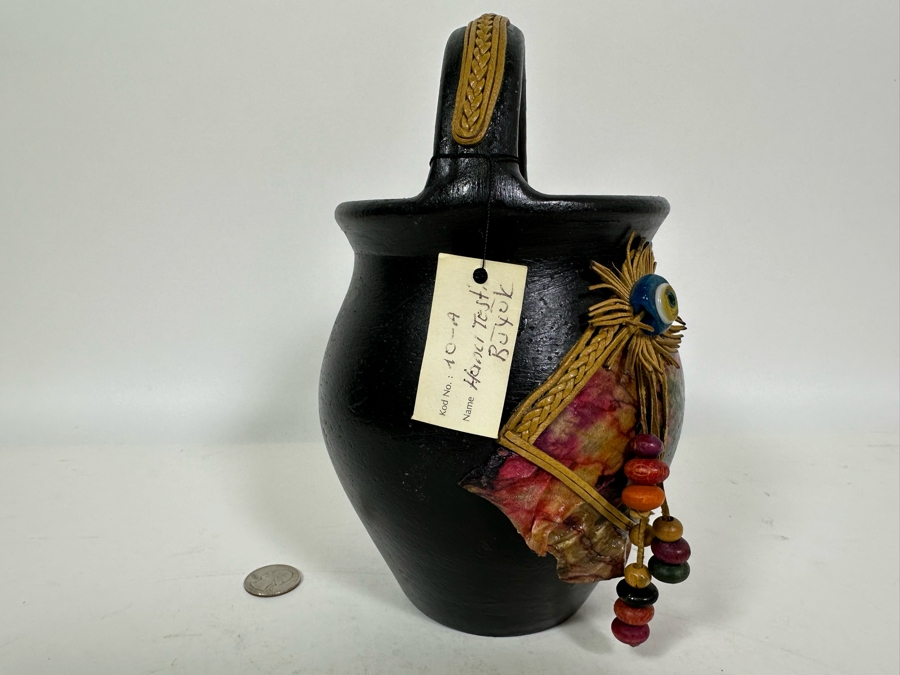 Studio Mixed-Media Art Pottery Handled Pot With Original Artisan Tags 9H [Photo 5]