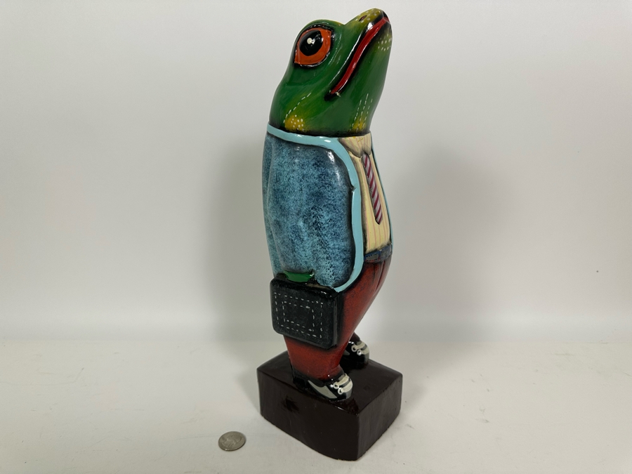 Hand Painted Wooden Frog Sculpture 14H [Photo 3]