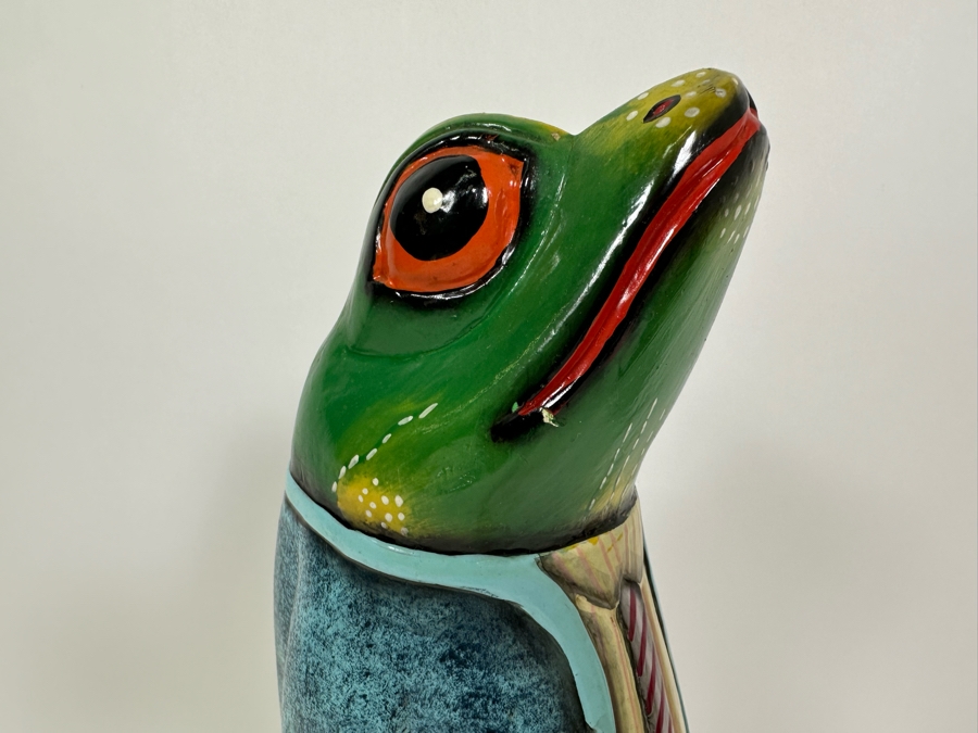 Hand Painted Wooden Frog Sculpture 14H [Photo 4]