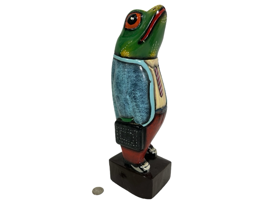 Hand Painted Wooden Frog Sculpture 14H [Photo 1]