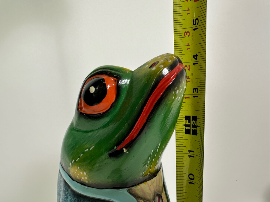 Hand Painted Wooden Frog Sculpture 14H [Photo 9]
