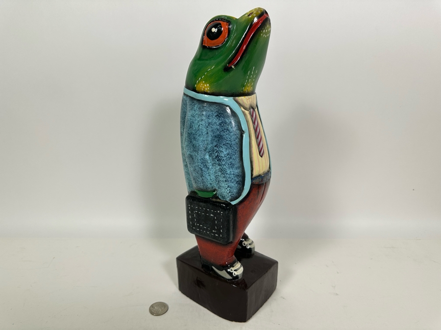 Hand Painted Wooden Frog Sculpture 14H [Photo 2]