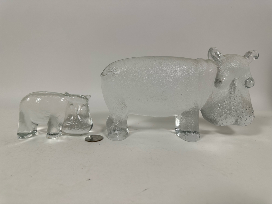Pair Of Crystal Glass Rhinos [Photo 2]