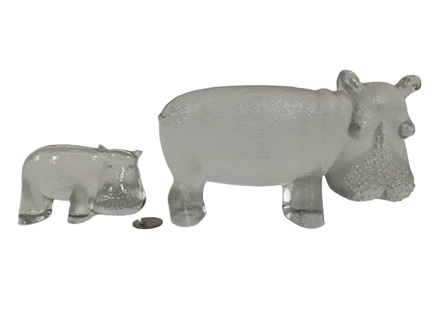 Pair Of Crystal Glass Rhinos [Photo 1]